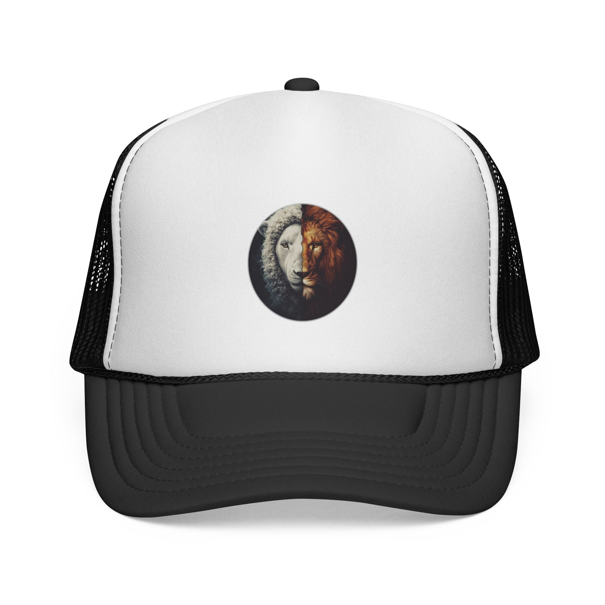 Lion Face Trucker Hat — Vintage Split Lion Graphic Cap