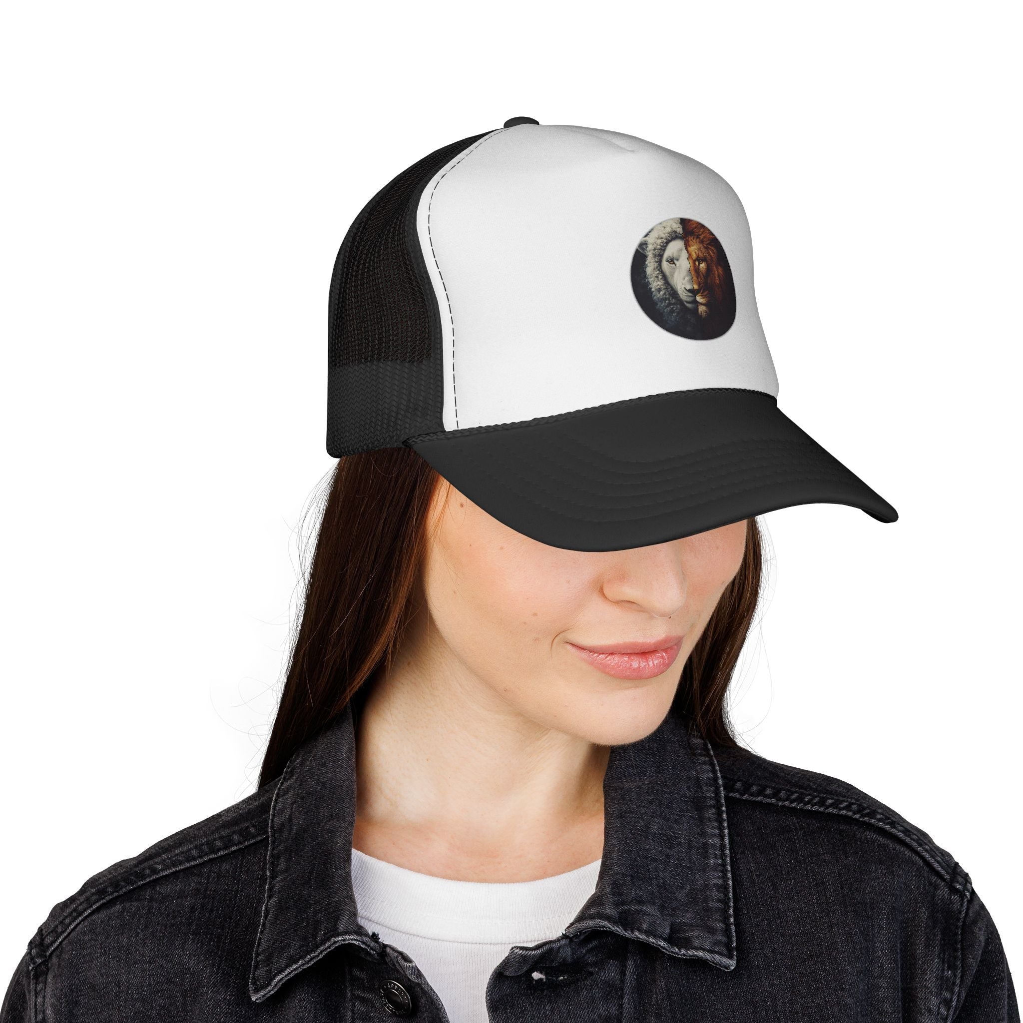 Lion Face Trucker Hat — Vintage Split Lion Graphic Cap