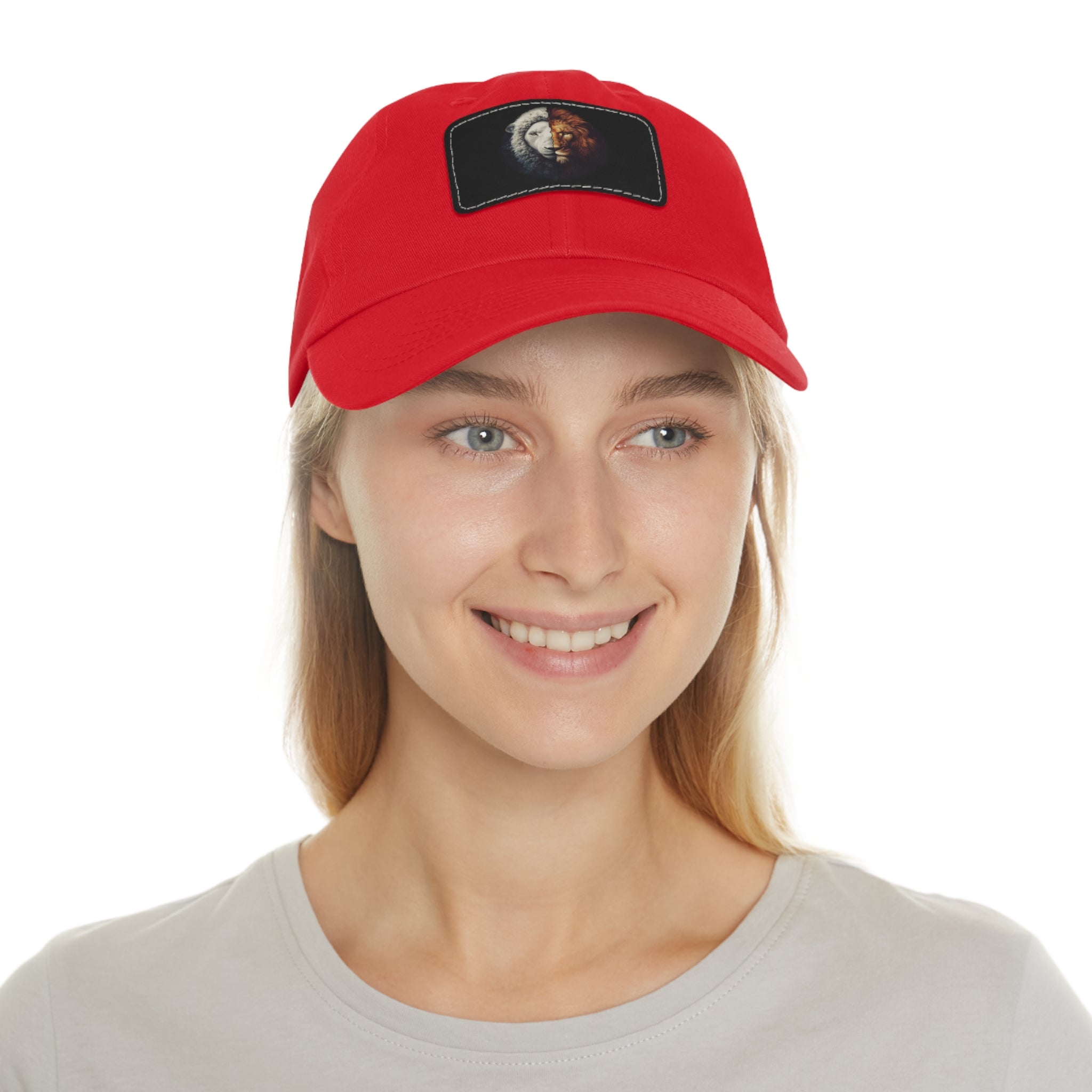 Lamb I Lion Face Leather Patch Dad Hat