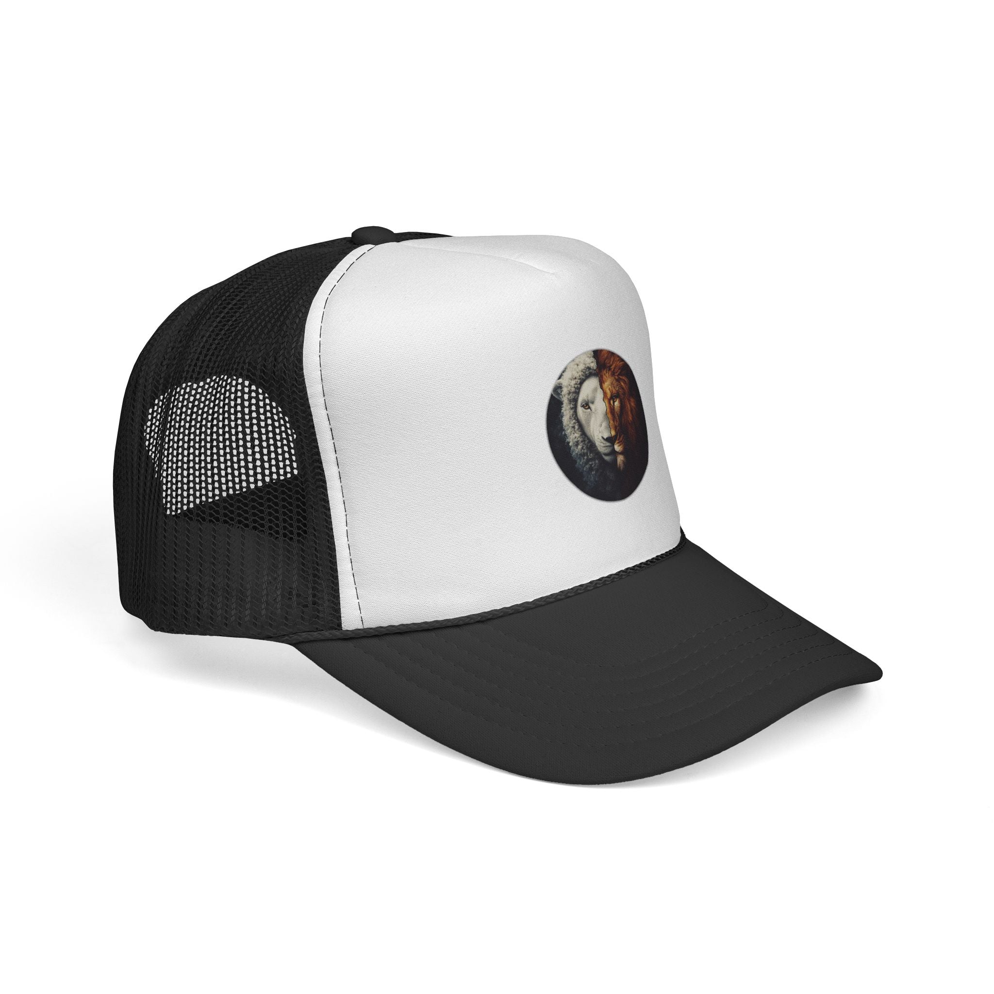 Lion Face Trucker Hat — Vintage Split Lion Graphic Cap